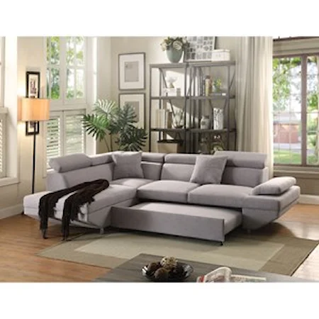 Contemporary 2 Piece Sectional Sofa with Adjustable Headrests and Pull-Out Sleeper