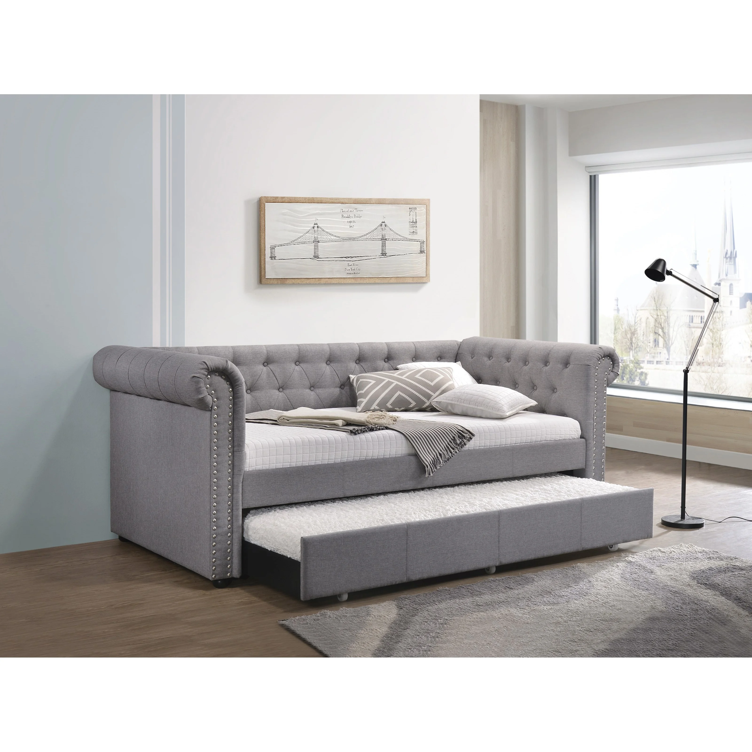 Acme Furniture Justice 39405 Transitional Chesterfield Twin Daybed & Trundle in Smoke Gray