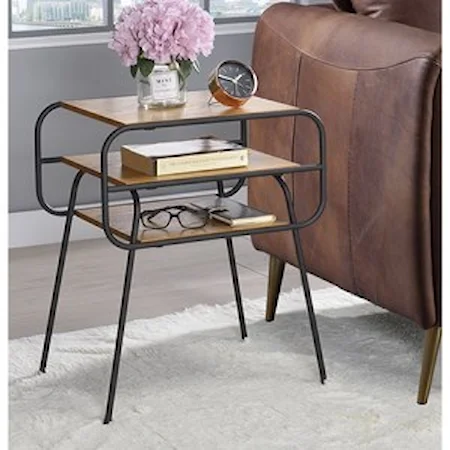 Industrial End Table with 2 Open Shelves