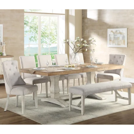 Transitional Table and Upholstered Chair Set with Bench