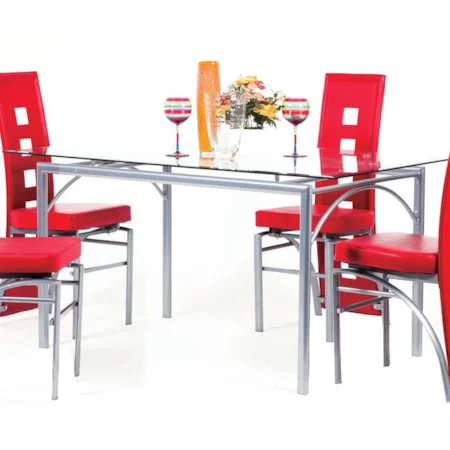 Rectangular Metal Dining Table with Glass Top