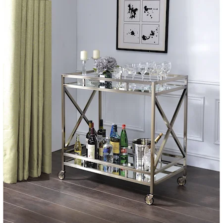 Antique Gold Finish/Mirror Glass Serving Cart