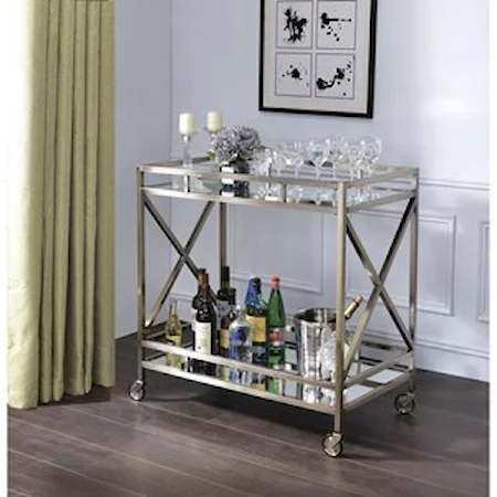 Antique Gold Finish/Mirror Glass Serving Cart