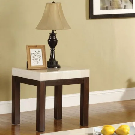 Contemporary End Table W/White Faux Marble Top