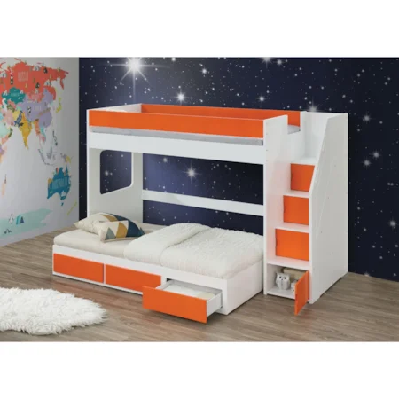 Contemporary Twin Loft Bed with Storage Ladder and Trundle