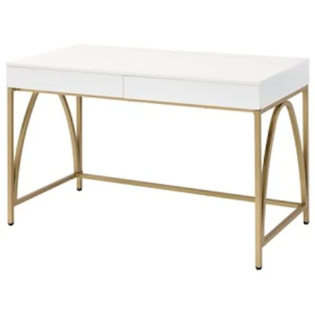 Glam White and Gold Desk with 2 Drawers