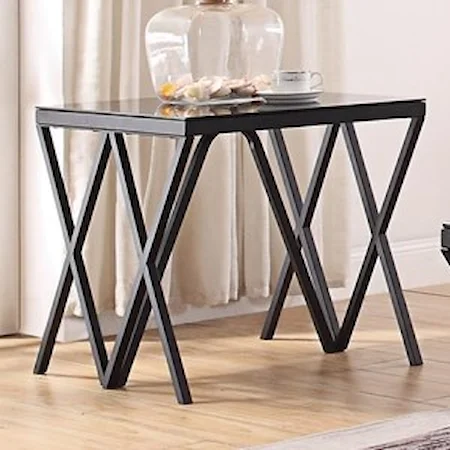 Contemporary End Table with Glass Top