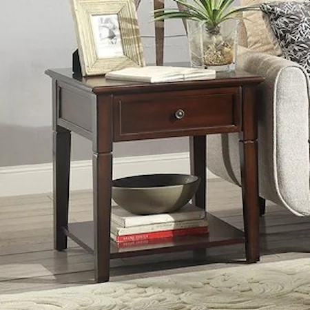 Transitional End Table with Drawer and Shelf