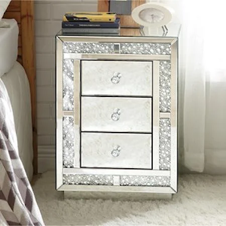 Glam 3-Drawer Night Table with Faux Diamond Inlay