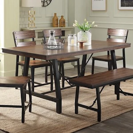 Industrial Dining Table with Metal Sled Base
