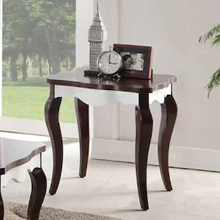 Transitional Two-Toned End Table with Cabriole Legs