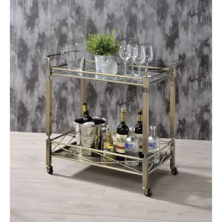 Antique Gold Finish and Clear Glass Serving Cart