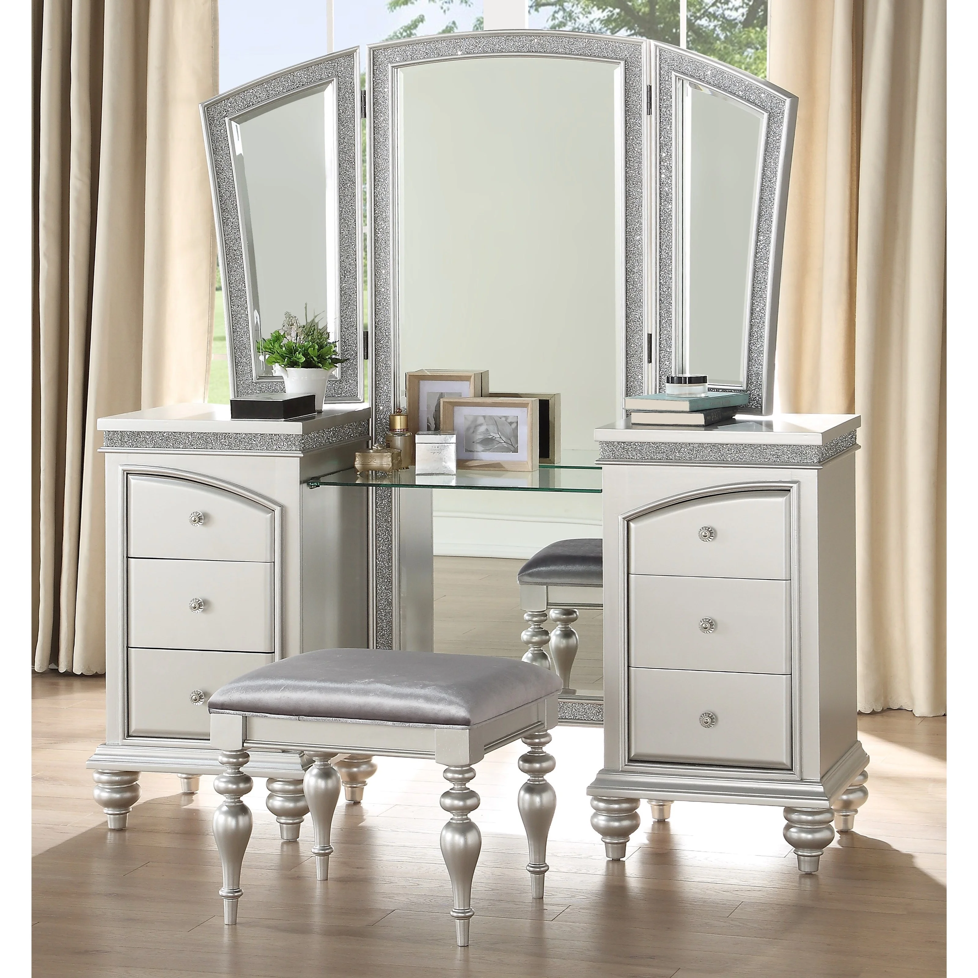 Acme Furniture Maverick 91800 Glam 6Drawer Vanity Desk Value City