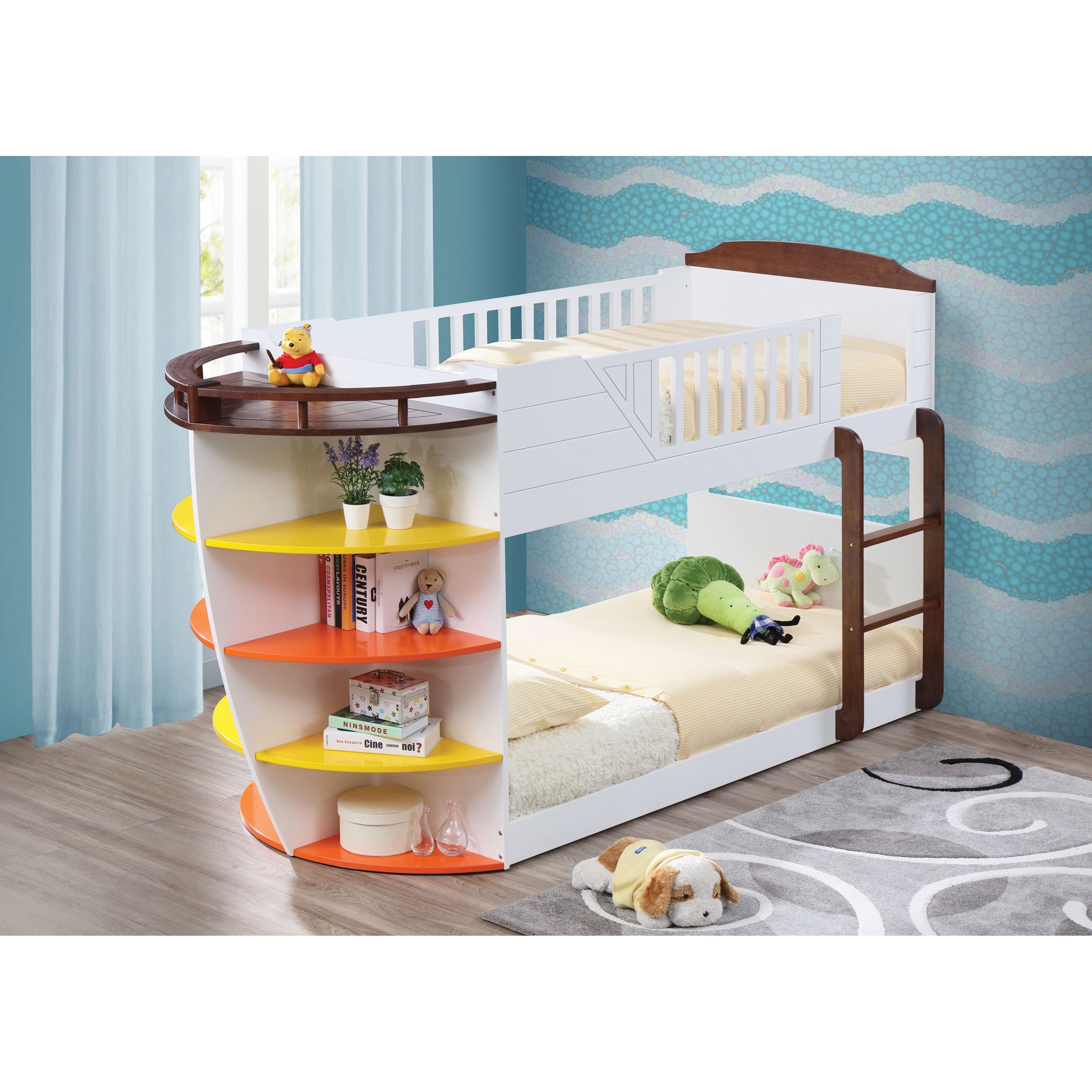 Acme Furniture Neptune 37715 Twin Boat Bunk Bed with Shelf Storage Corner Furniture Bunk Beds