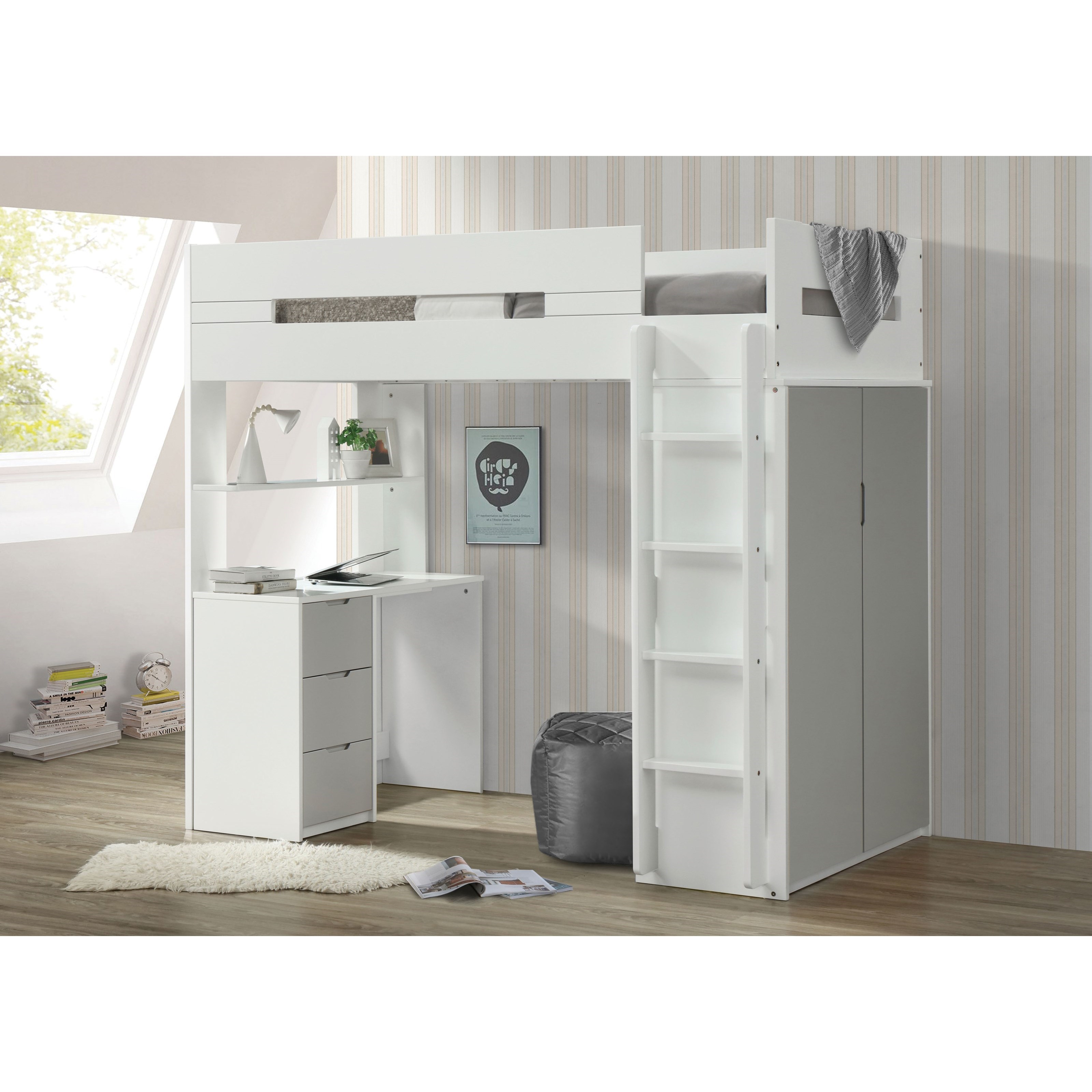 Loft bed with shop closet and desk