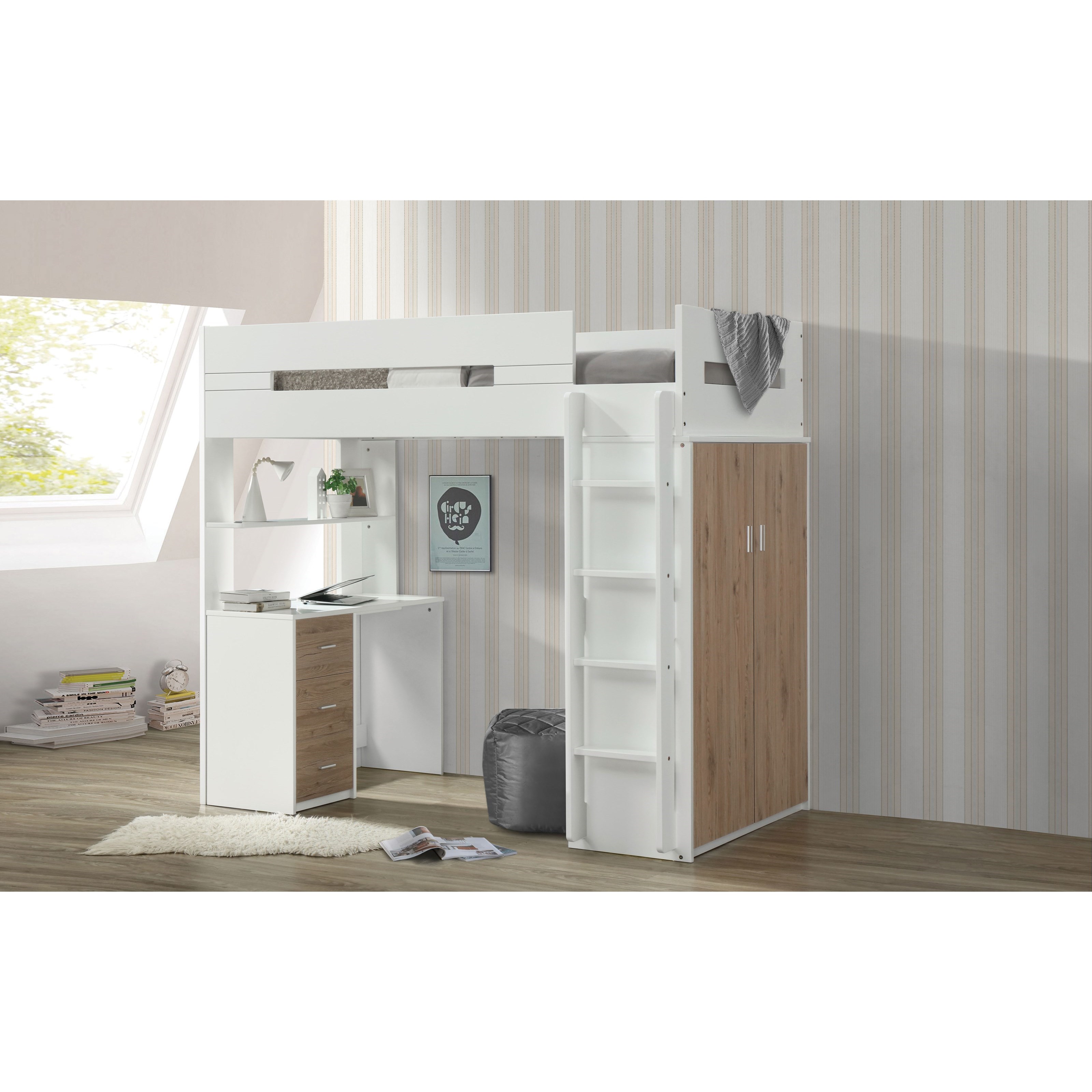 Acme Furniture Nerice 38040 Contemporary Twin Loft Bed with Desk