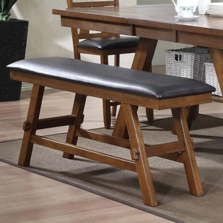 Mission Counter Height Bench with Black Upholstery