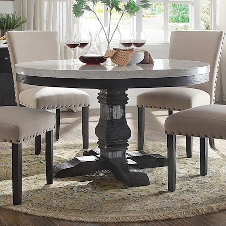 Round Pedestal Dining Table with White Marble Top