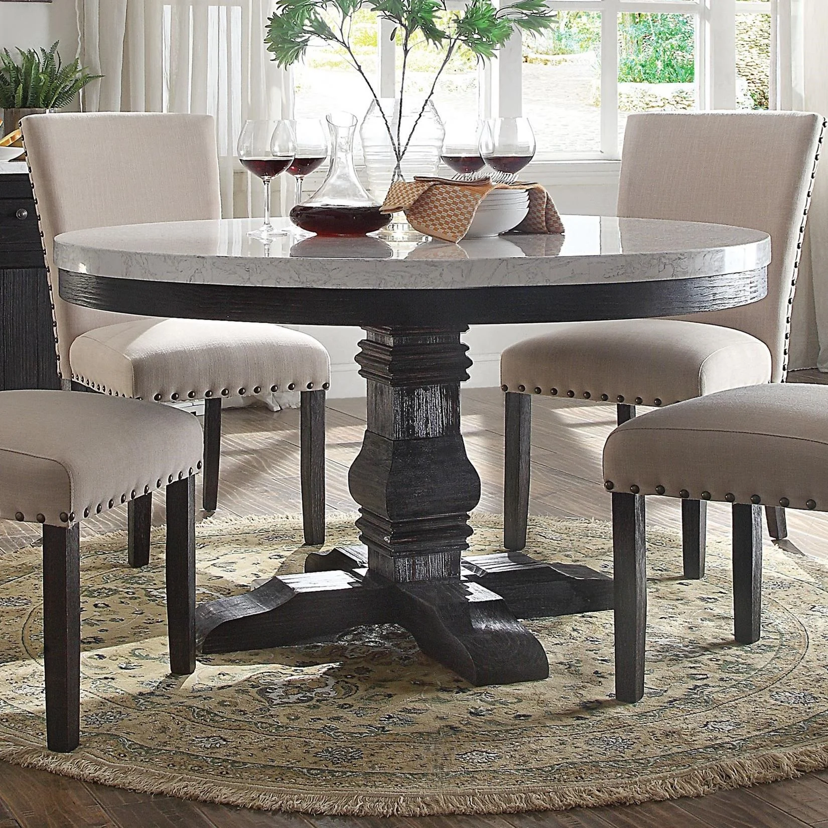 Acme Furniture Nolan 72845 Round Pedestal Dining Table with White