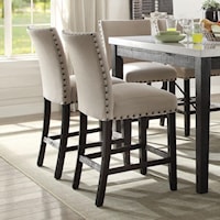 Set of 2 Counter Height Chairs with Nailhead Trim