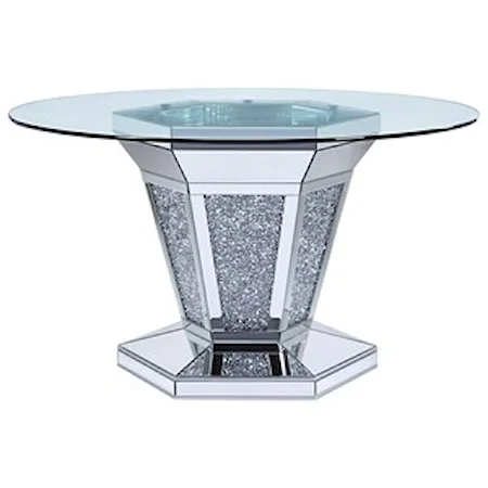 Glam Glass Top Dining Table with Faux Diamond Inlay