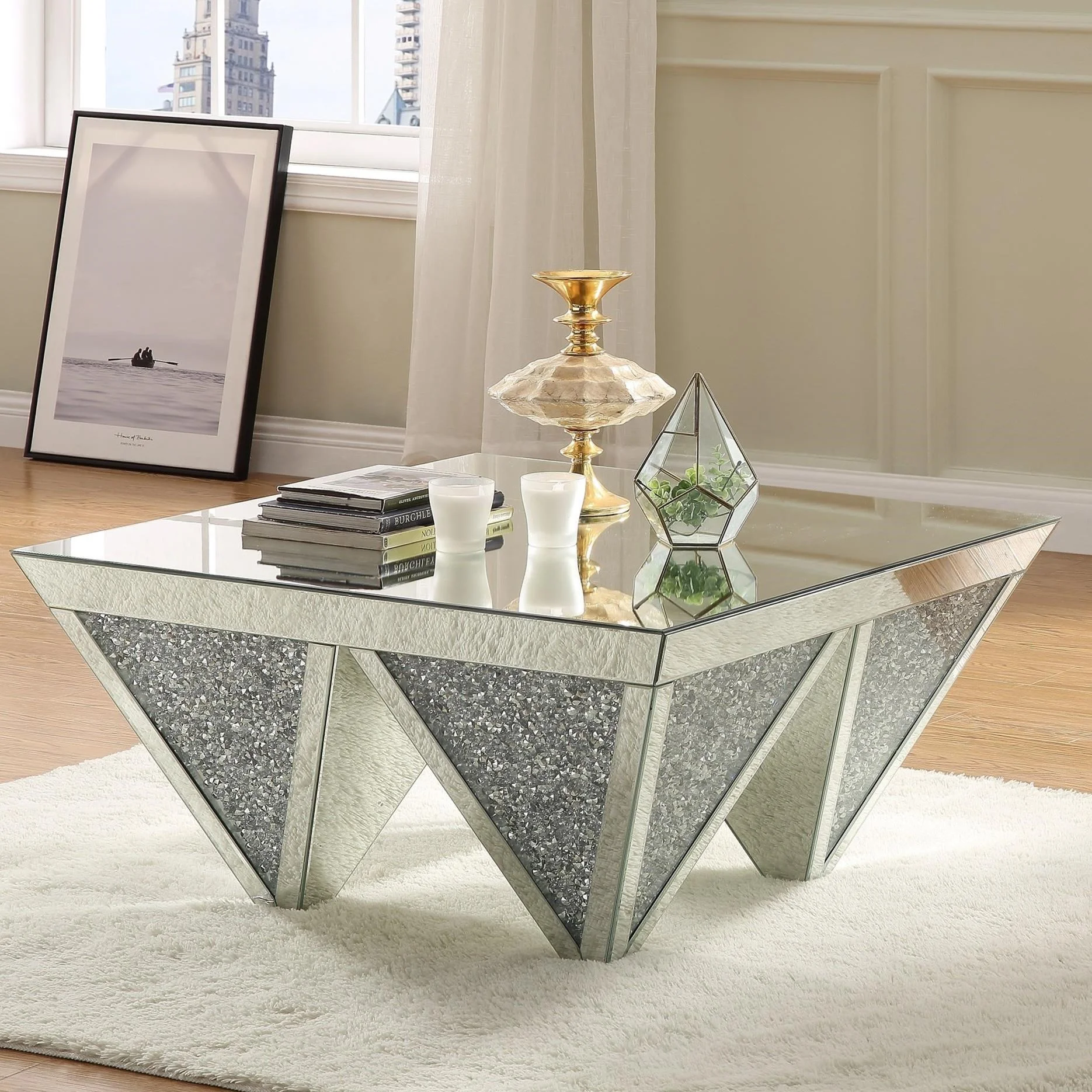 Acme Furniture Noralie 84900 Glam Prism Coffee Table with Faux Diamond