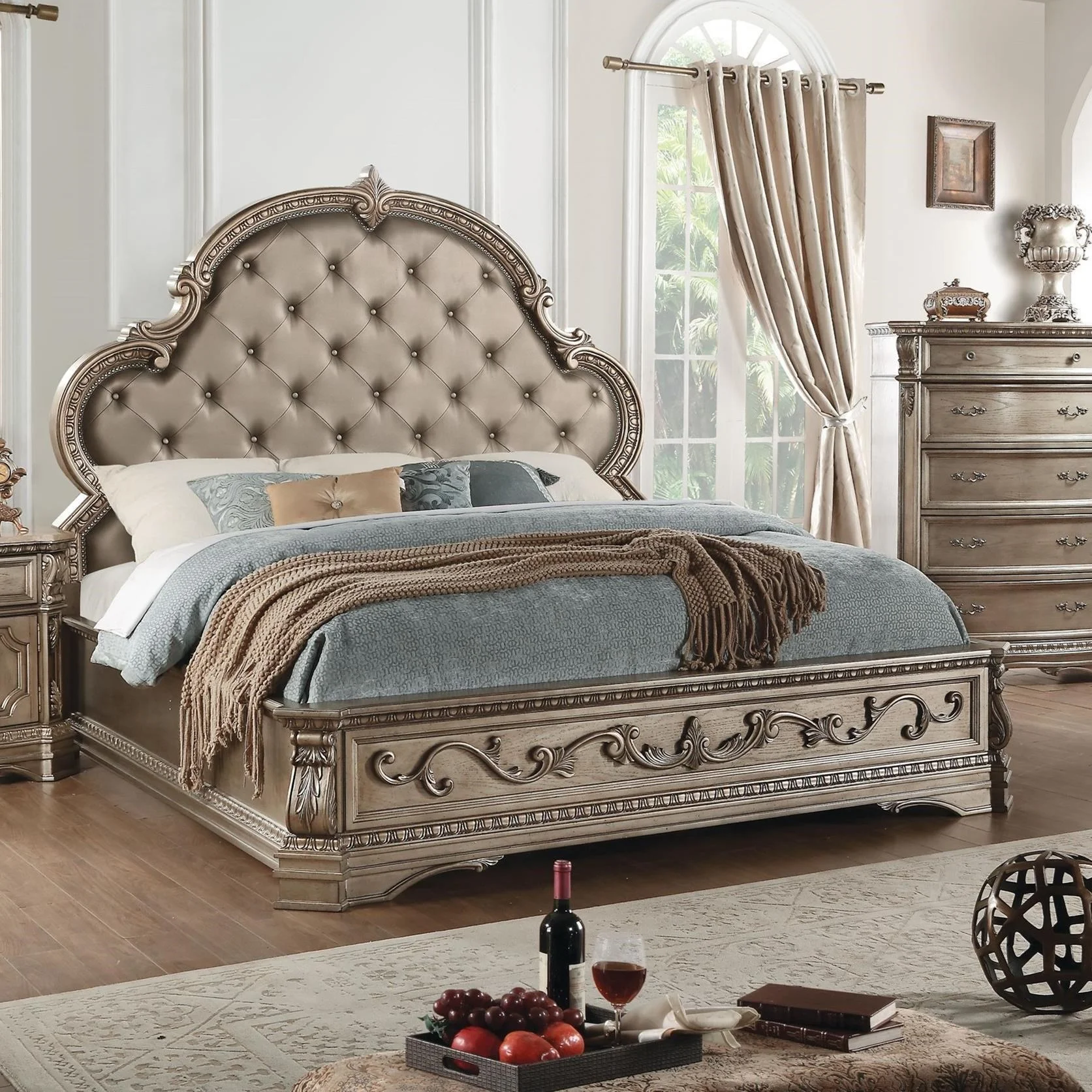 Acme Furniture Northville 26927EK Traditional Tufted King Bed with Faux