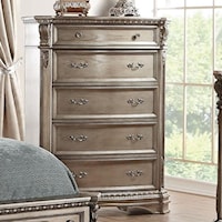 Traditional 5-Drawer Chest with Carved Wood Detail