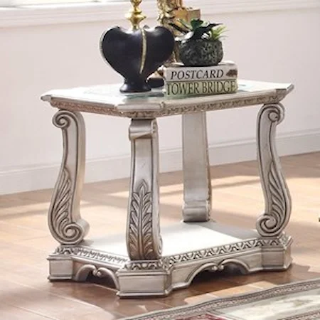 Traditional End Table with 1 Shelf and Glass Top