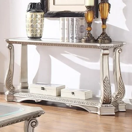 Traditional Sofa Table with 1 Shelf and Glass Top