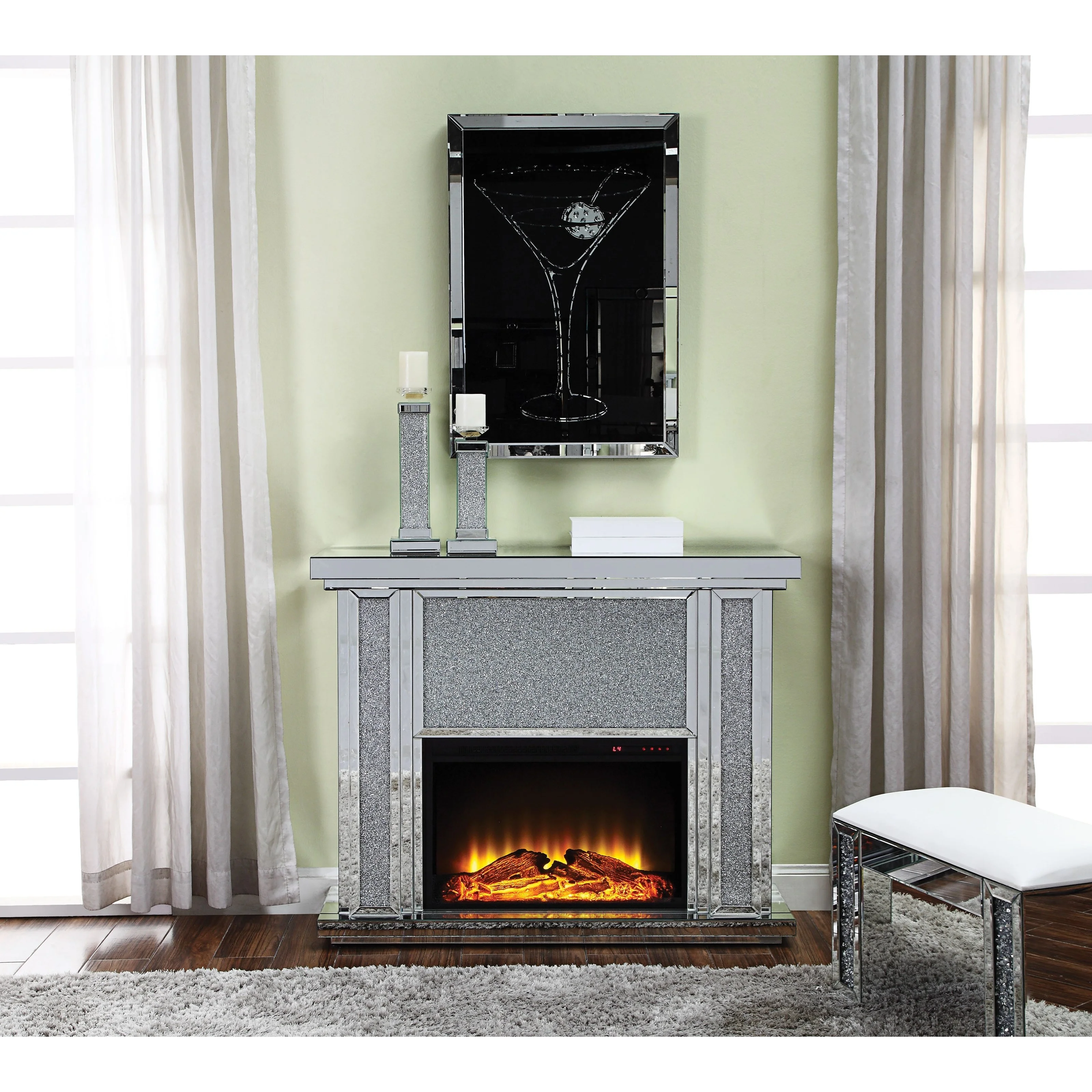 Acme Furniture Nowles 90457 Glam Fireplace Value City Furniture