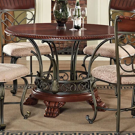 Traditional Round Pedestal Table with Metal Scrollwork