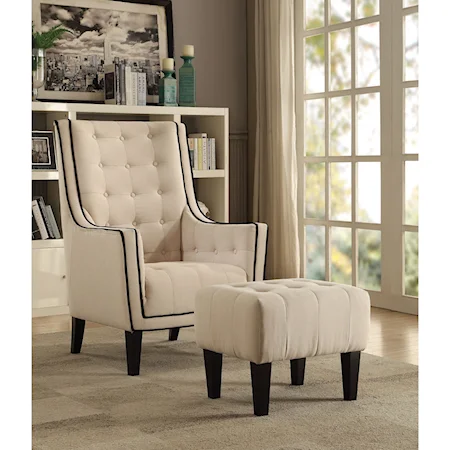 Transitional Chair and Ottoman Set with Button Tufting
