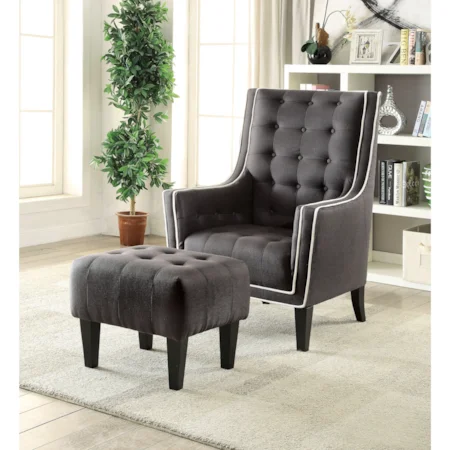 Transitional Chair and Ottoman Set with Button Tufting