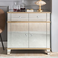 Glam Mirrored Console Table Cabinet with Gold Accents