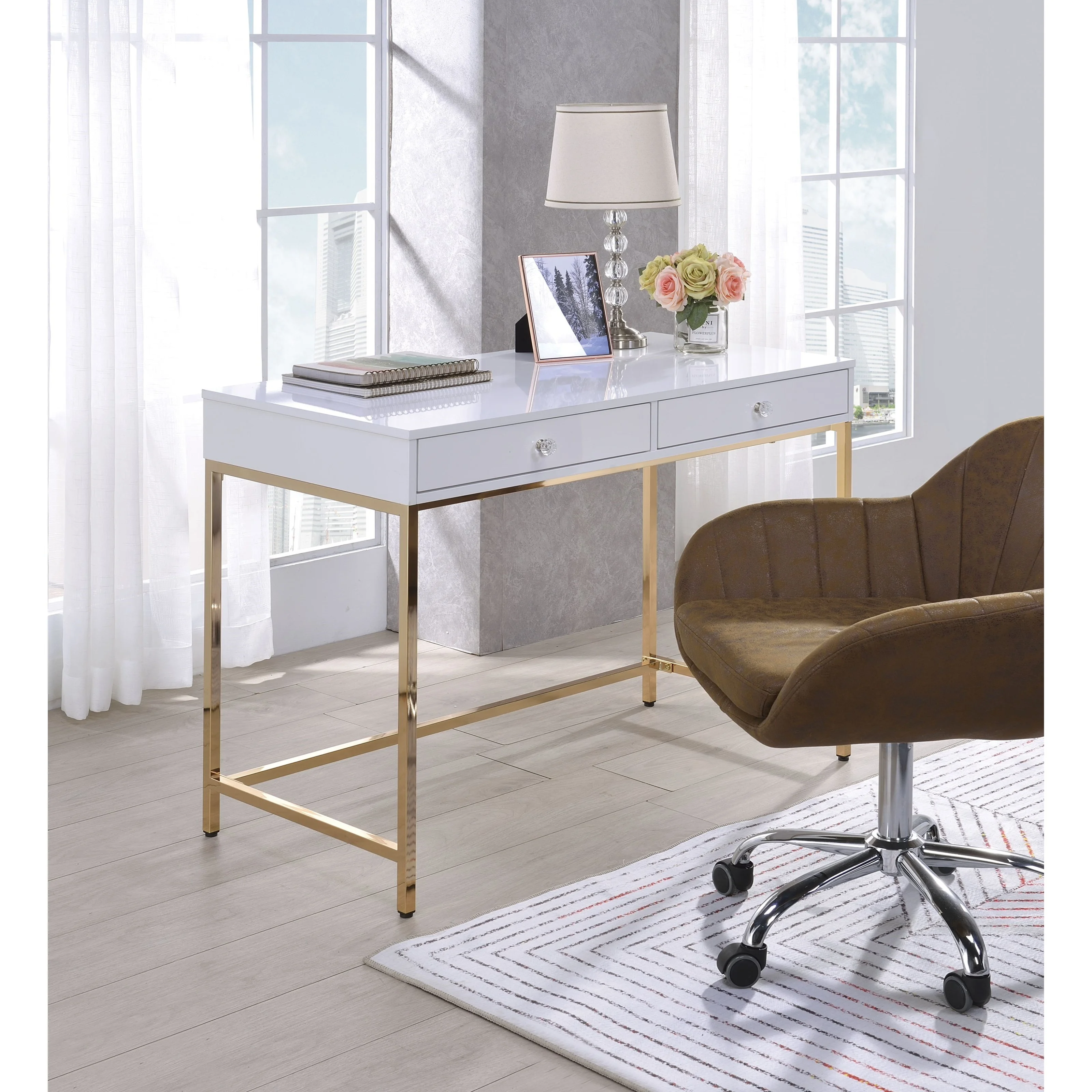 Acme Furniture Ottey 92540 Contemporary Desk with 2 Drawers Value