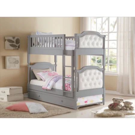 Transitional Twin Bunk Bed with Tufted Upholstery