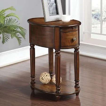 Transitional Oval Side Table with Drawer and Shelf