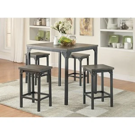 Industrial Counter Height Dining Set with 4 Stools