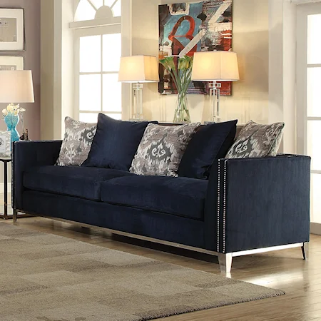 Transitional Tuxedo Sofa with Metal Legs and Nailheads