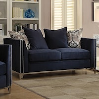 Transitional Tuxedo Loveseat with Metal Legs and Nailheads