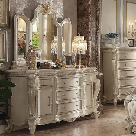 Traditional Antique White 2-Door Dresser & Mirror Set