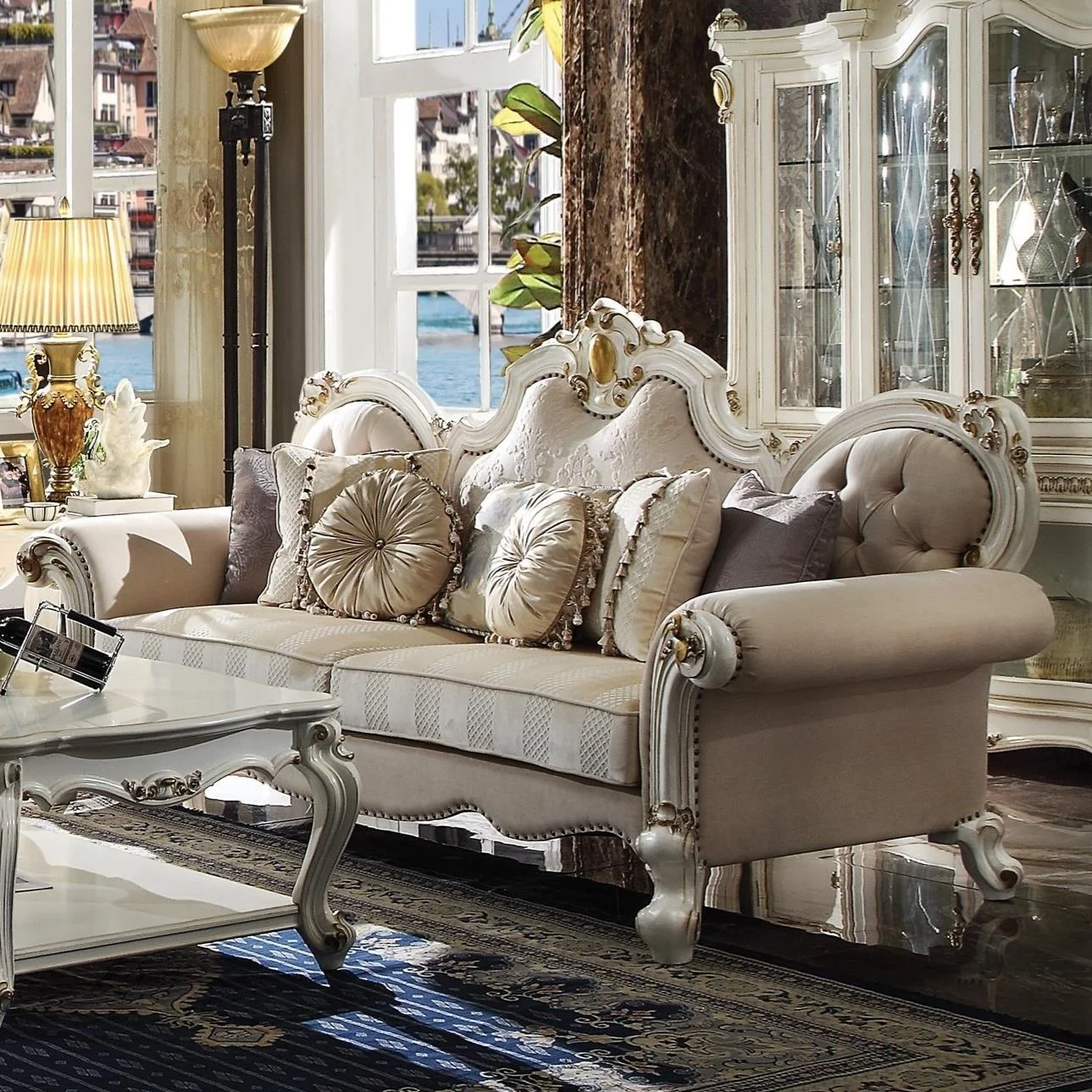 Acme Furniture Picardy 55460 Traditional Camelback Sofa with Tufted