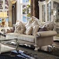 Traditional Camelback Sofa with Tufted Panels and Contrasting Fabrics
