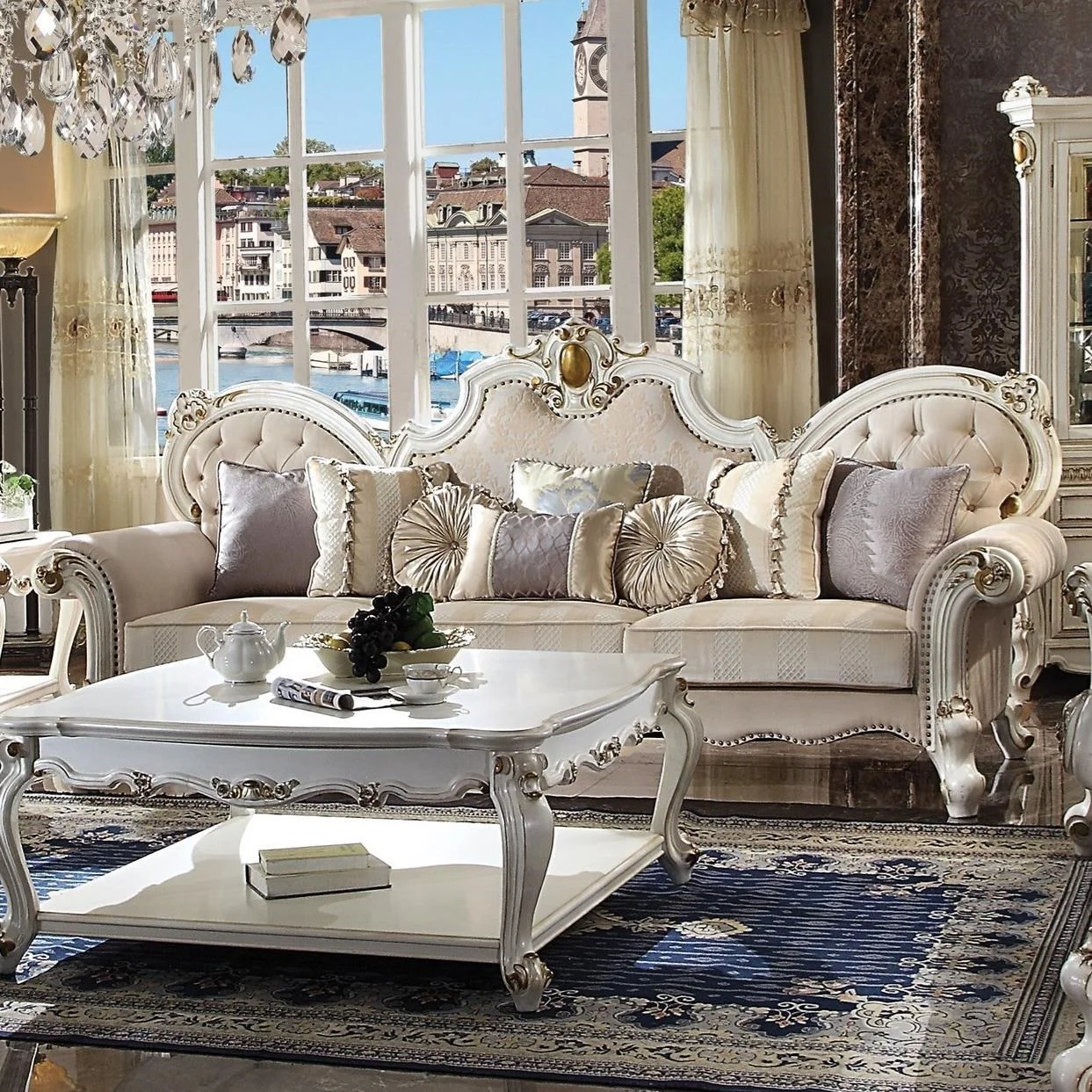 Acme Furniture Picardy 55465 Traditional Camelback Extra Large Sofa