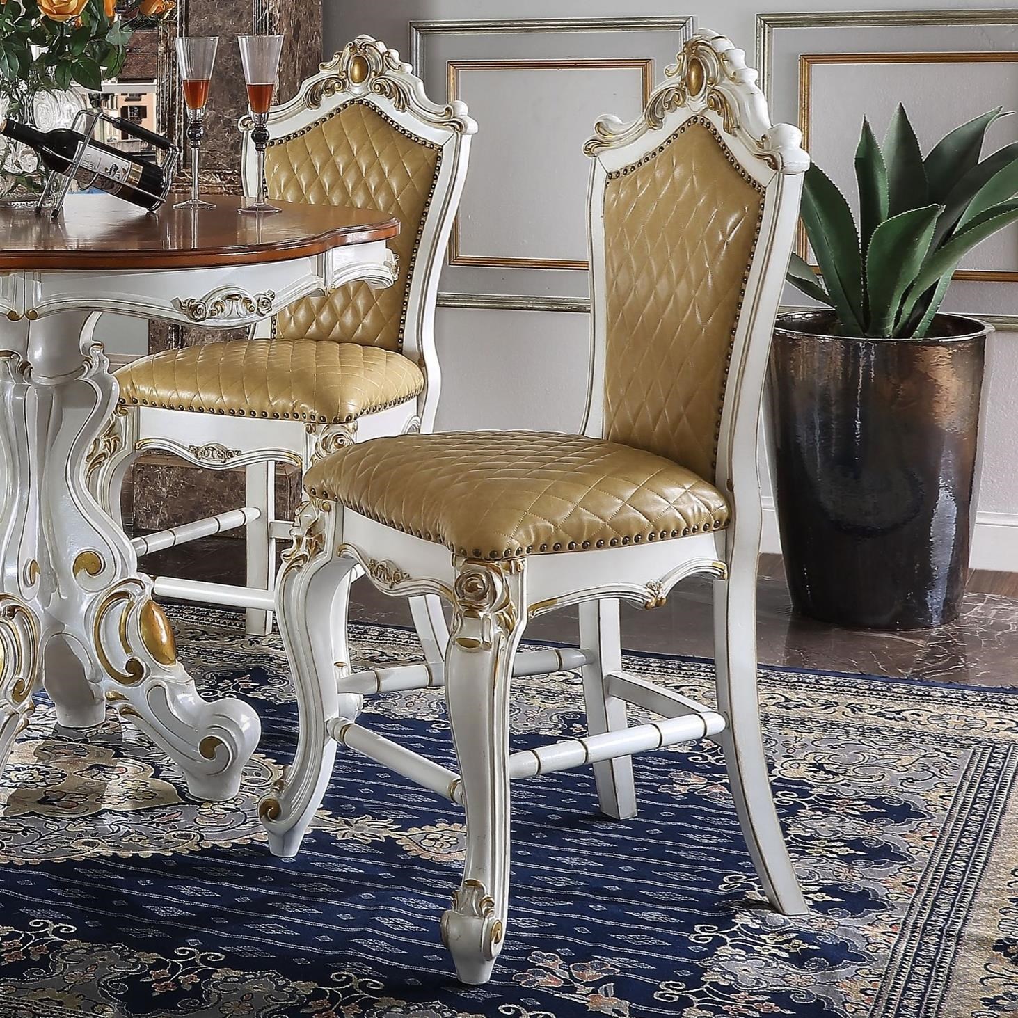 Acme Furniture Picardy 78212 Traditional Counter Height Chair with Faux Leather Upholstery Del Sol Furniture Bar Stools