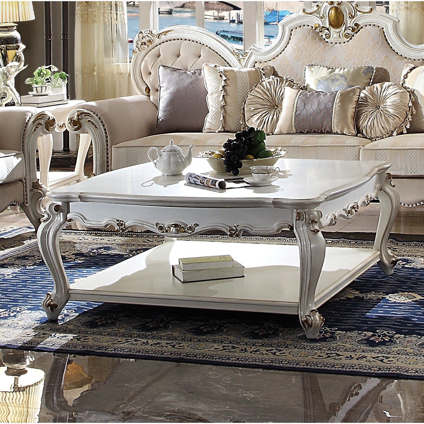 Acme Furniture Picardy 88220 Traditional Square Coffee Table with Ornate  Carvings and 1 Shelf | A1 Furniture & Mattress | Cocktail/Coffee Tables