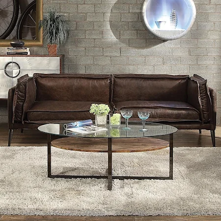 Contemporary Leather Sofa with Metal Legs