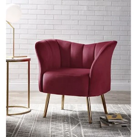 Contemporary Accent Chair with Burgundy Velvet 