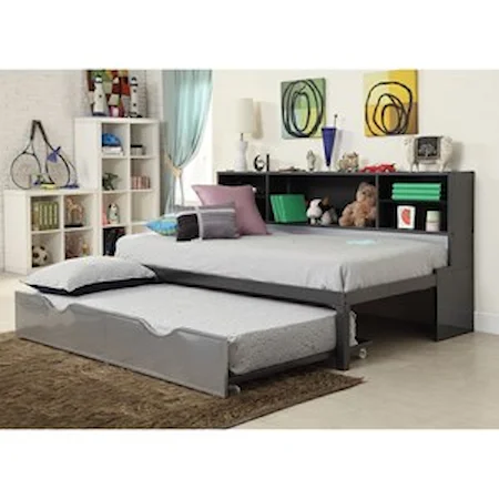 Contemporary Daybed Bed & Trundle with Bookcase Storage